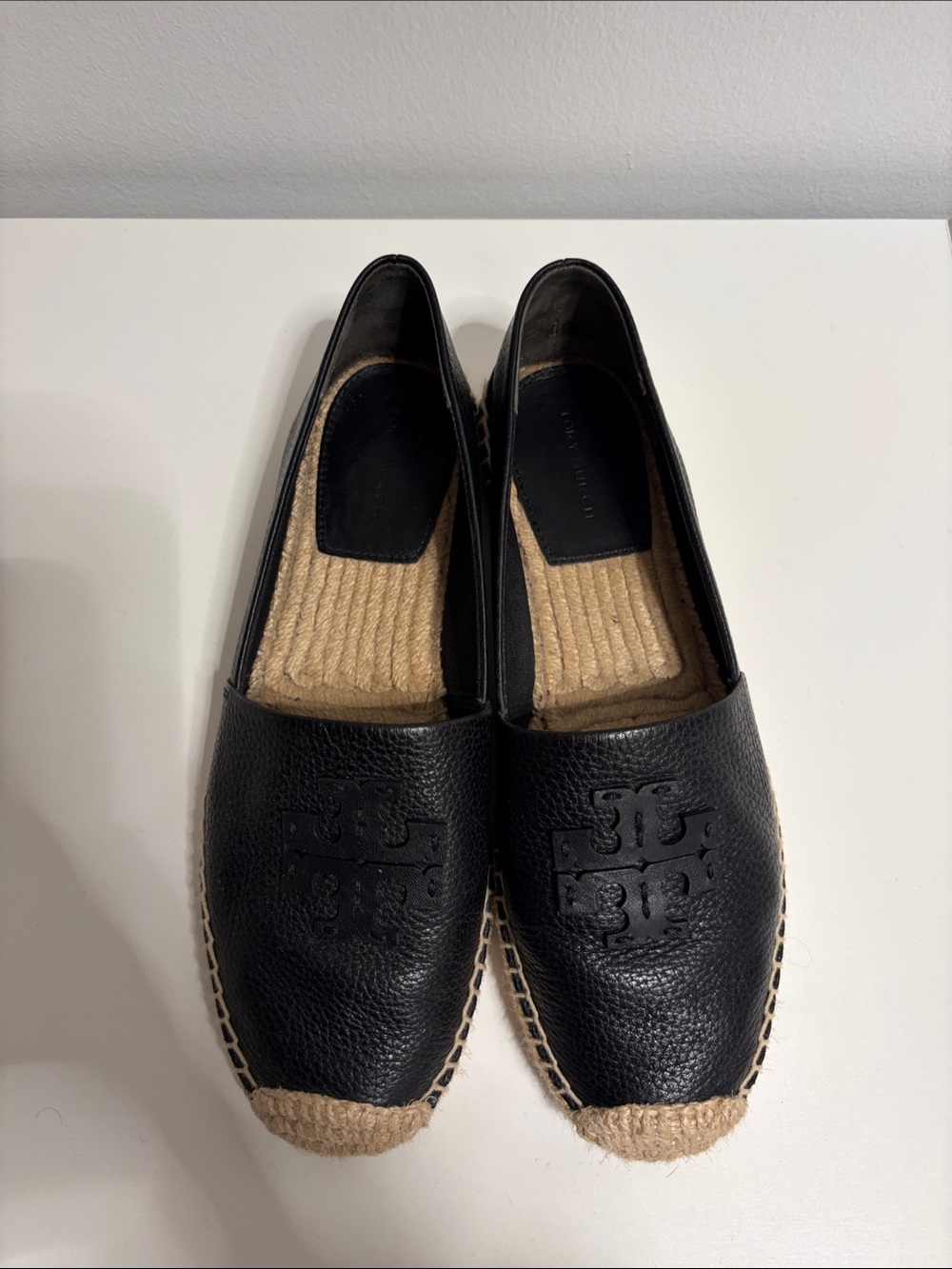 Tory Burch Black Leather Espadrille Slip-Ons
